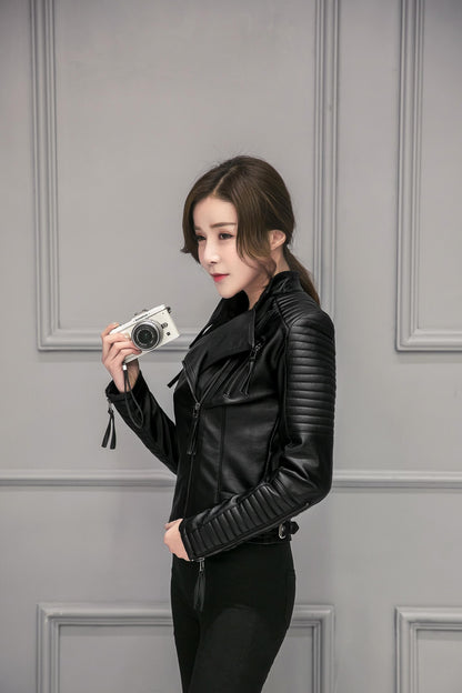Damen Frühling / Herbst Lederjacke, Motorrad Kunstlederjacke