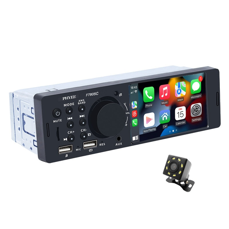 1 Din 4 "CarPlay Autoradio Bluetooth, Android-Auto MP5 Player, Handfree A2DP USB Stereo Audio System Multimedia kopf Einheit F7805C