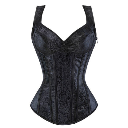 Große Größe Träger Vollbrustkorsett mit Cup-Reißverschluss, Sexy Jacquard Blumen-und Taillenkorsett