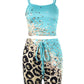 3PCS Damen Kontrast Leopardenmuster Geripptes Crop Tank Top & Kordelzug Shorts mit Weste