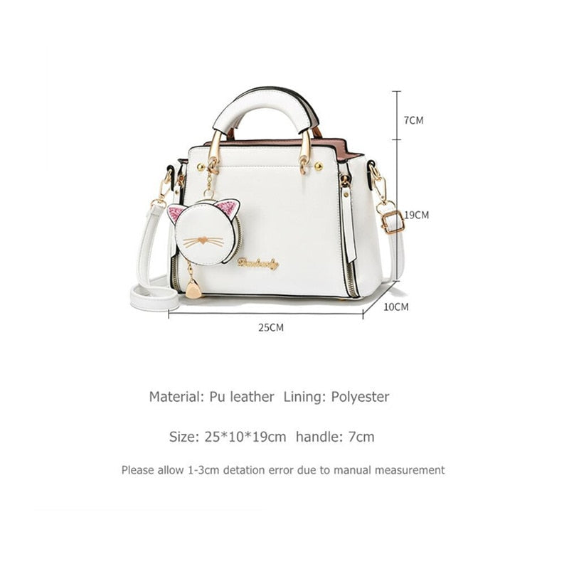 Damen Ledertasche, Damen Schulter Geldbörse & Handtasche mit Katzen Design