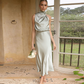 Elegante ärmelloses Sommerkleid Sexy Club, Solide Satin Partykleid