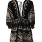 Tribal-Print-Sommerkleid mit V-Ausschnitt, Laternenärmel, Swing-Partykleid, hohe Taille