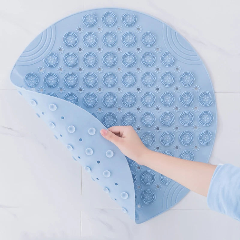 Badematte mit Antirutsch-Saugnäpfen, Runde PVC-Badematte mit Abflussloch & Fußmassagepad