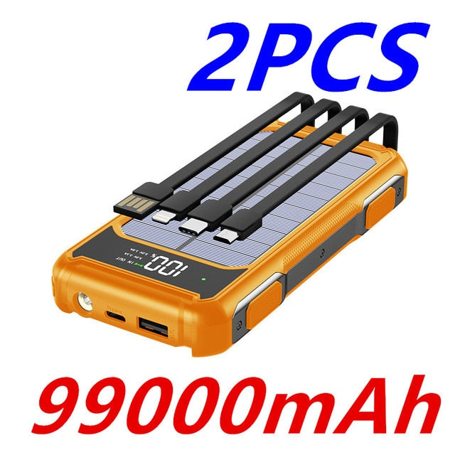 99000 mAh Solar-Powerbank mit Kabel Typ C, schnelles Aufladen, externes Ladegerät für alle Handys, Samsung, Huawei, Xiaomi
