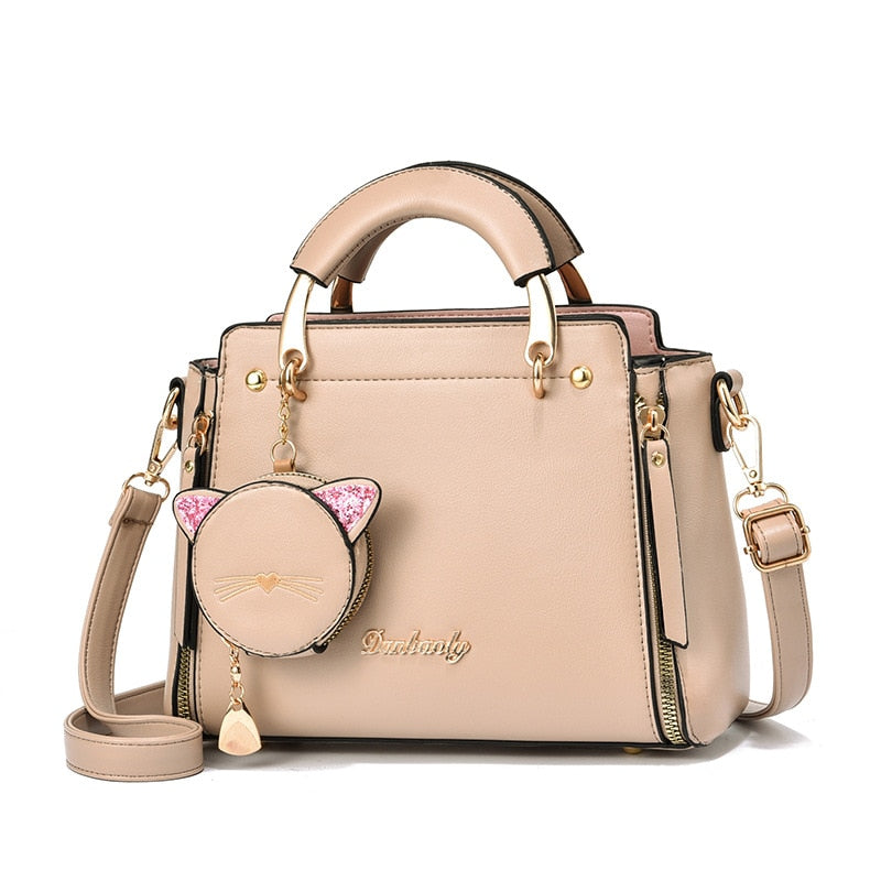 Damen Ledertasche, Damen Schulter Geldbörse & Handtasche mit Katzen Design