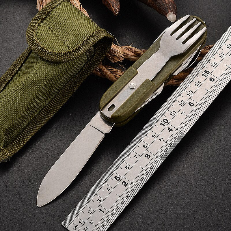 7 In 1 Multifunktionale Outdoor Geschirr, Faltbare Edelstahl Gabel Löffel Messer, ideal für Picknick, Camping &Wandern, Reisen Geschirr