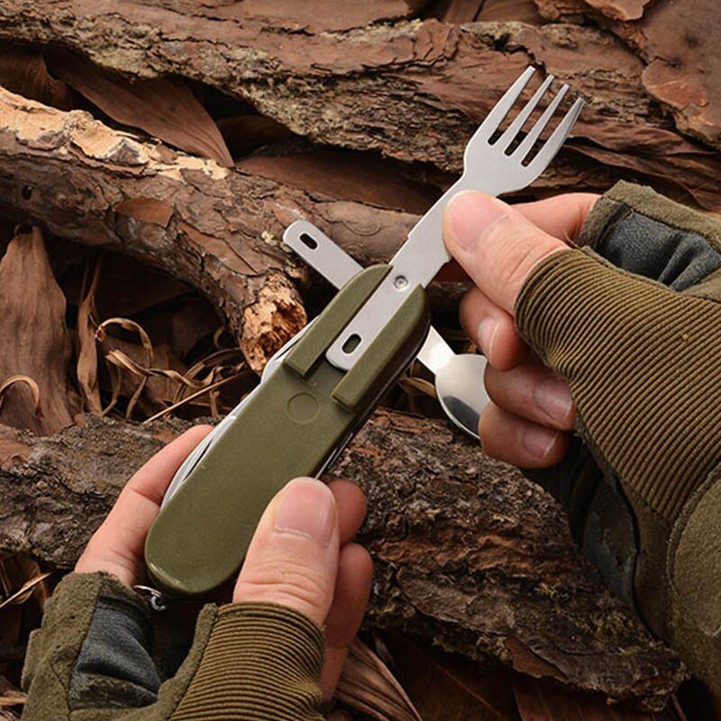 7 In 1 Multifunktionale Outdoor Geschirr, Faltbare Edelstahl Gabel Löffel Messer, ideal für Picknick, Camping &Wandern, Reisen Geschirr