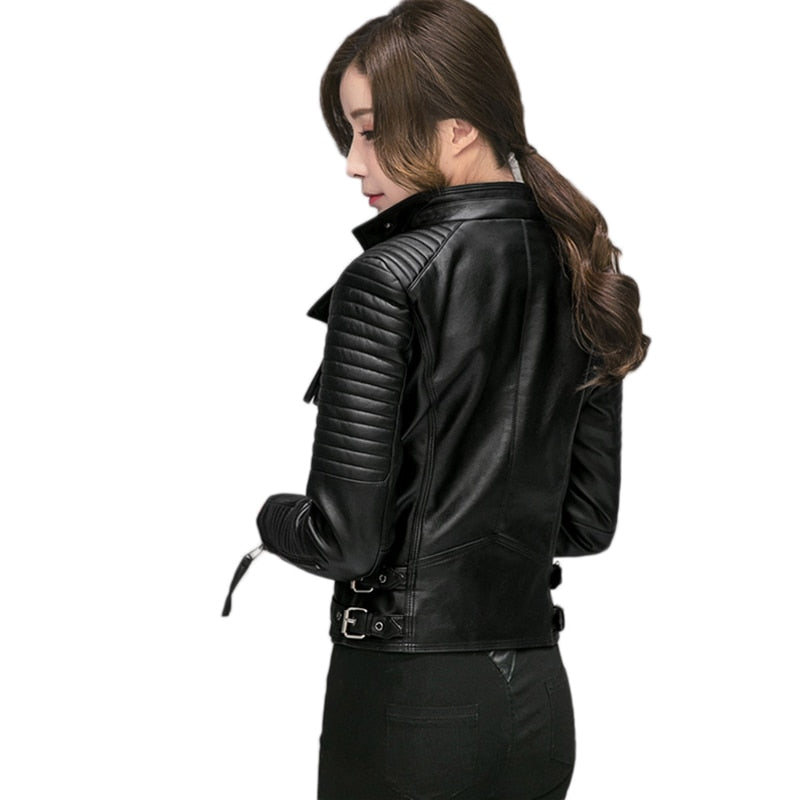 Damen Frühling / Herbst Lederjacke, Motorrad Kunstlederjacke