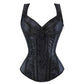 Große Größe Träger Vollbrustkorsett mit Cup-Reißverschluss, Sexy Jacquard Blumen-und Taillenkorsett