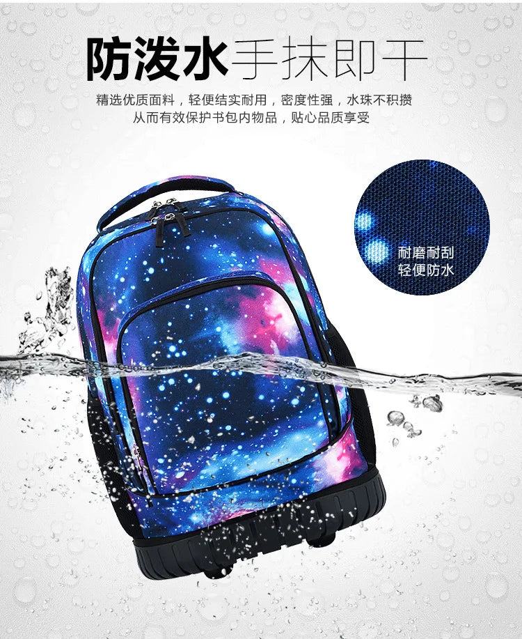 Men Trolley Backpack Rolling Luggage Suitcase Large Capacity Children Boys Backpacks with Wheels Girls Waterproof School Bag