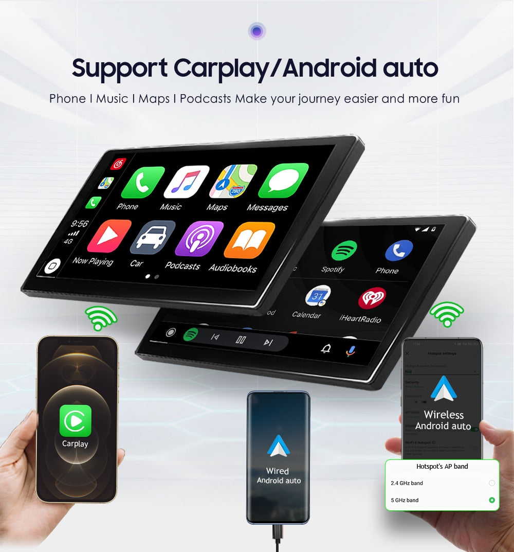 Hizpo Android 12 Universal 1din Autoradio, CarPlay GPS Navigation, Multimedia Player 1 Din Stereo 7 Zoll manuell einziehbarer Bildschirm