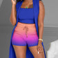 3PCS Damen Kontrast Leopardenmuster Geripptes Crop Tank Top & Kordelzug Shorts mit Weste