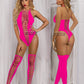 Sexy gehäkelte Fischnetz-Cosplay-Dessous, Nachtwäsche, sexy Kleid in fluoreszierendem Rosa