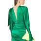 Fashion Streetwear Damenkleid für besondere Anlässe, sexy V-Ausschnitt, drapiertes Design, grünes, schlankes, dünnes Minikleid mit Handschuhen