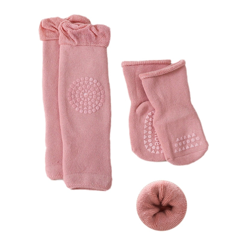 Baby Antirutsch Socke und Knieschutz für kleine Kinder, Baby Krabbeln Knie Pads Socken Set