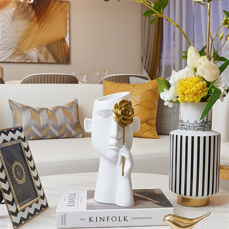 Kreative nordische Vase, Kunst für Wohnzimmer, Weinschrank, Dekor, Schrank, Couchtisch, Blumenarrangement, Harzvase, Geschenk, Heimdekoration