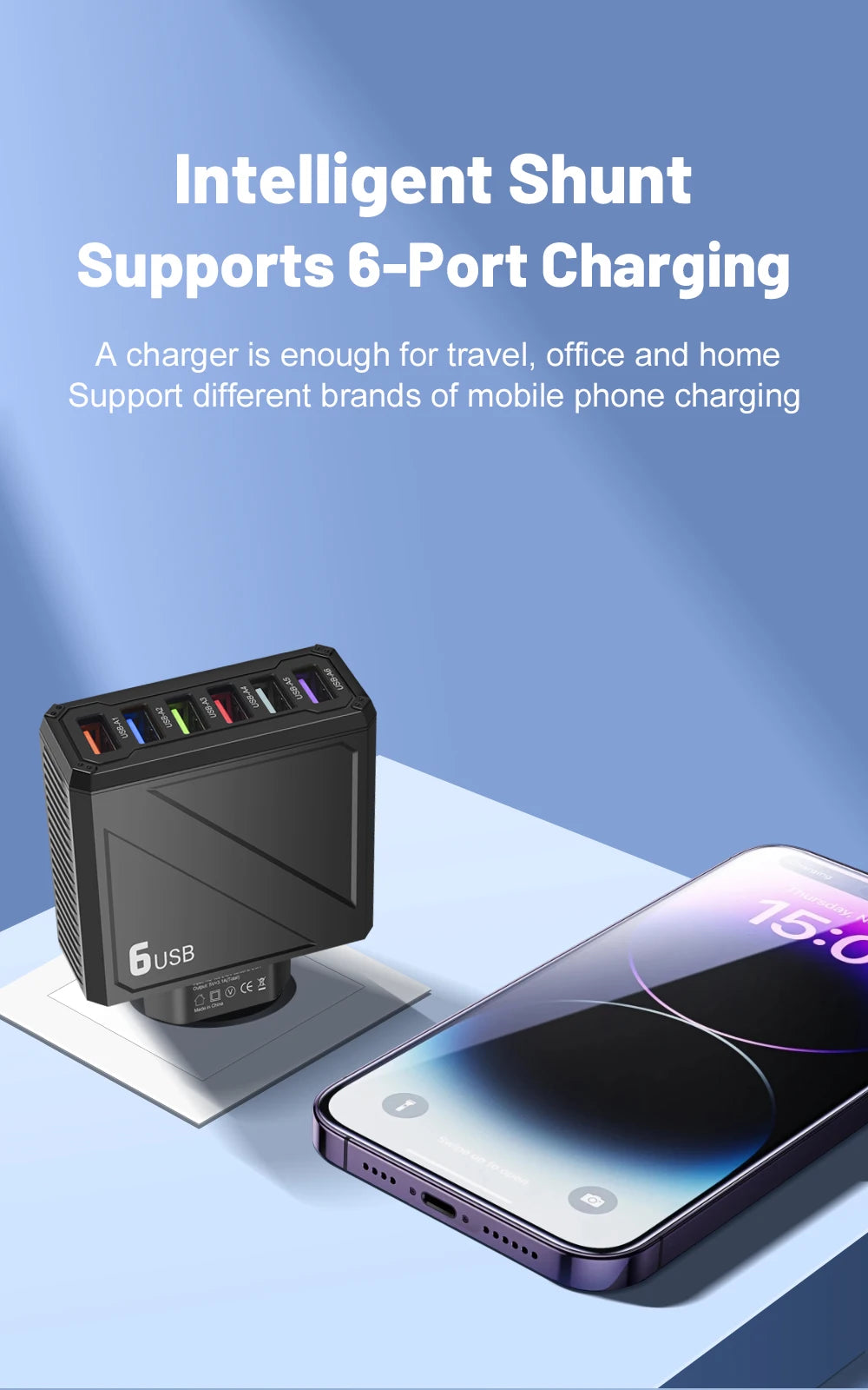 3.1A 6Ports USB Charger Fast Charging Wall Charger Quick Charge For iPhone Samsung Xiaomi Huawei Mobile Phone Adapter