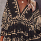 Tribal-Print-Sommerkleid mit V-Ausschnitt, Laternenärmel, Swing-Partykleid, hohe Taille