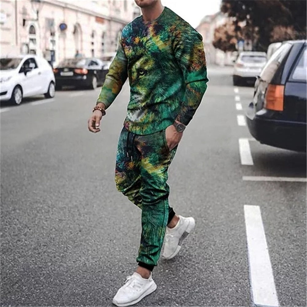 Herren Jogging Trainingsanzug mit 3D-Druck, lose 2 Teilige Strassenmode