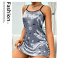 Women's Sleepdress Satin Floral Print Nightdress Comfortable Spaghetti Strap Sleepwear Dress Luxurious Satin Slip Nightdress