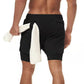 2 In 1 Doppel-deck Herren Laufshorts für Gym / Fitness, Training Jogging mit Handytasche