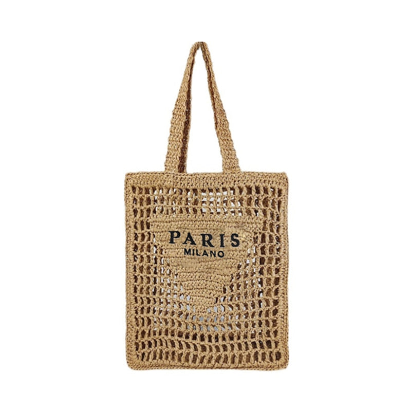 Luxus Design Frauen Geflochtene Bast Stroh Tasche Große Kapazität, Sommer Strandurlaub Schultertasche