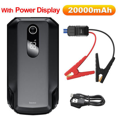 Baseus Auto-Starthilfe-Powerbank, 20000 mAh, 10000 mAh, tragbarer Auto-Booster, Notfall-Batterieladegerät, 12 V, 2000 A, Startgerät