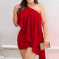 Asymmetrisch, Geometrisch Schulter Rüschen Party Kleid für Damen, Ärmellose Sexy Rüschen Mini Kleid