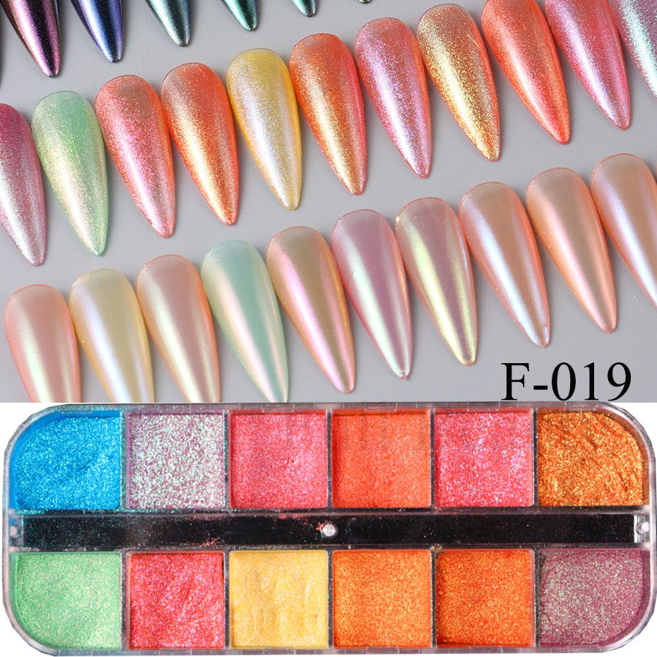 12 Gitter Perlweiß Chrom Nagel, Pigment UV Gel Nagellack