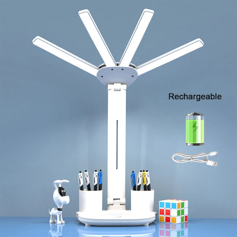 Wiederaufladbare LED-Tischleuchte mit Ventilator, Tischlampe fürs Arbeitszimmer