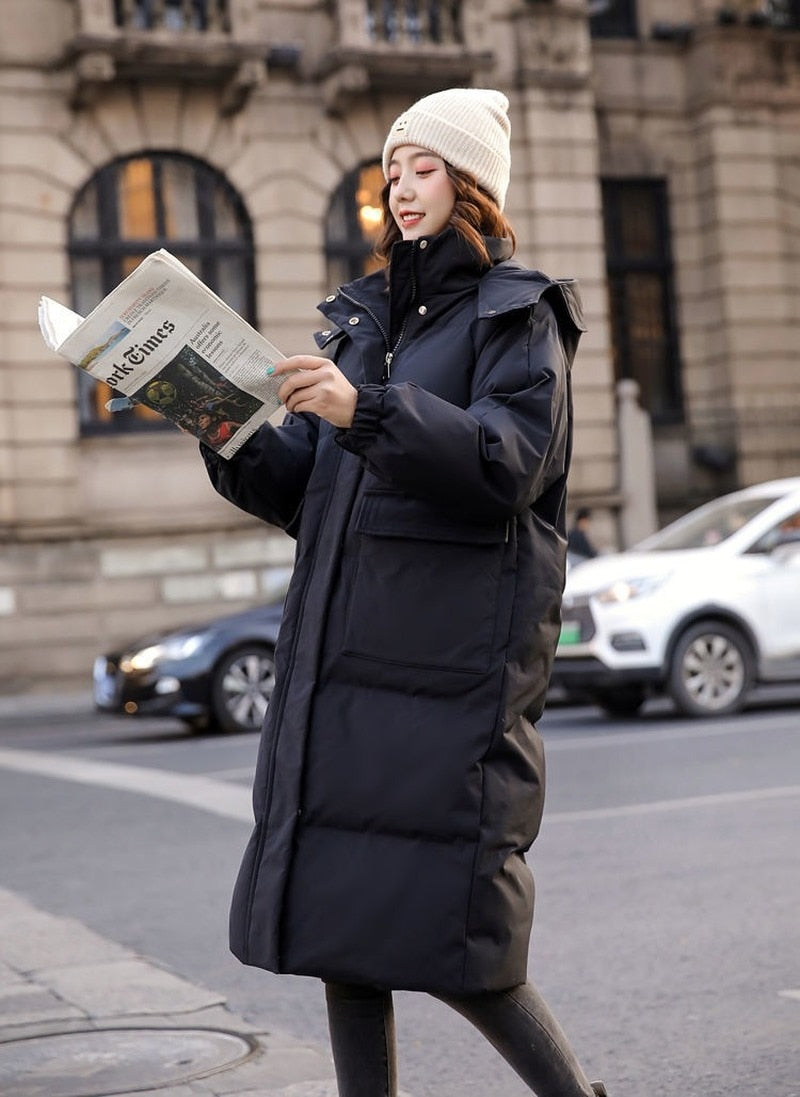 Daunengepolsterte Jacke für Damen im Winter 2023 im neuen Stil, koreanischer, lockerer mit Baumwolle gefütterter Mantel