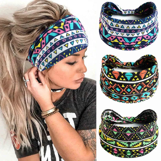 Baumvolle Blumendruck Breite Stirnbänder, Vintage Knoten elastischer Turban Headwrap für Frauen & Mädchen