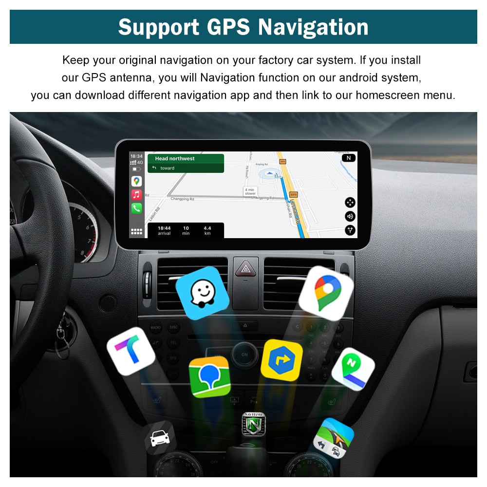 10,25" Qualcomm Android 12 8G Autoradio GPS Navigation Bluetooth WiFi Head Unit Bildschirm für Mercedes Benz C, Klasse W204 2008-2010
