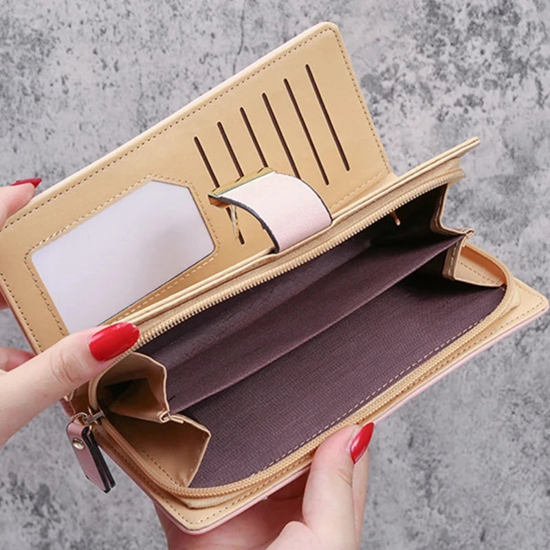 Ladies Fashion Wallet PU Leather Phone Purse Female Hollow Leaves Pouch Clutch Handbag For Women Coin Card Holders Long Wallets