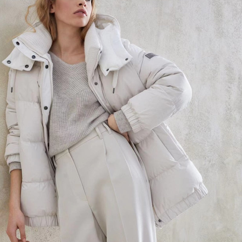 2023 neue Damen Winter Mäntel Mid-länge mit Kapuze, Gänsedaunen Warme und Dicke Casual Daunen Jacke