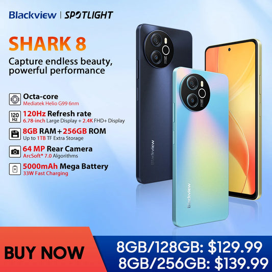 Blackview SHARK 8 Smartphone Android13 G99 Mobile Phone 6.78'' 120Hz 2.4K Display 8GB+8GB RAM, 128GB/256GB ROM 64MP, 2 SIM Card