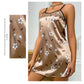 Women's Sleepdress Satin Floral Print Nightdress Comfortable Spaghetti Strap Sleepwear Dress Luxurious Satin Slip Nightdress