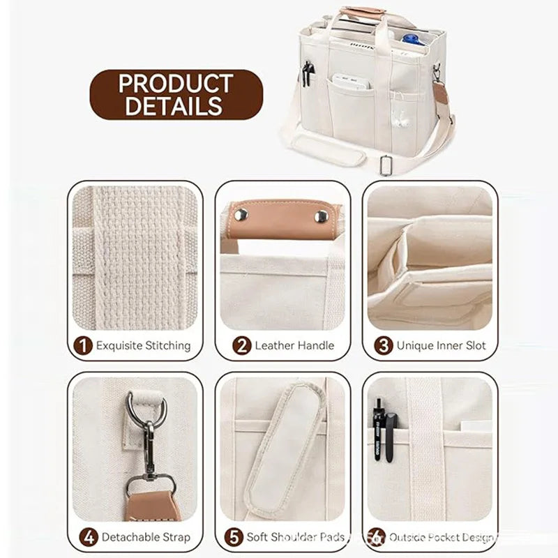 Simple canvas bag for office workers to carry lunch boxes; pure color versatile crossbody bag with large capacity.