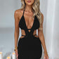 Aushöhlen Halter, Damen Sexy Mini Sommerkleid, Ärmellose Backless Dünne Club Party Stricken