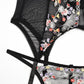 Frauen Sexy Mesh Korsett Dessous, Blumen Stickerei einteiliges Kleidungsstück, Damen G-string Body Unterwäsche mit Strumpfbänder