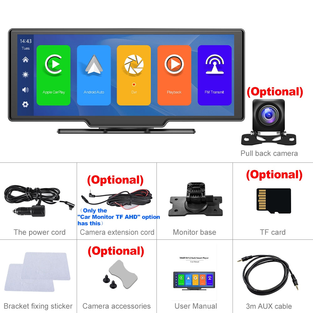 Podofo Autospiegel-Videoaufzeichnung Carplay, Android Auto Wireless-Verbindung GPS-Navigation Dashboard DVR mit AI Voice