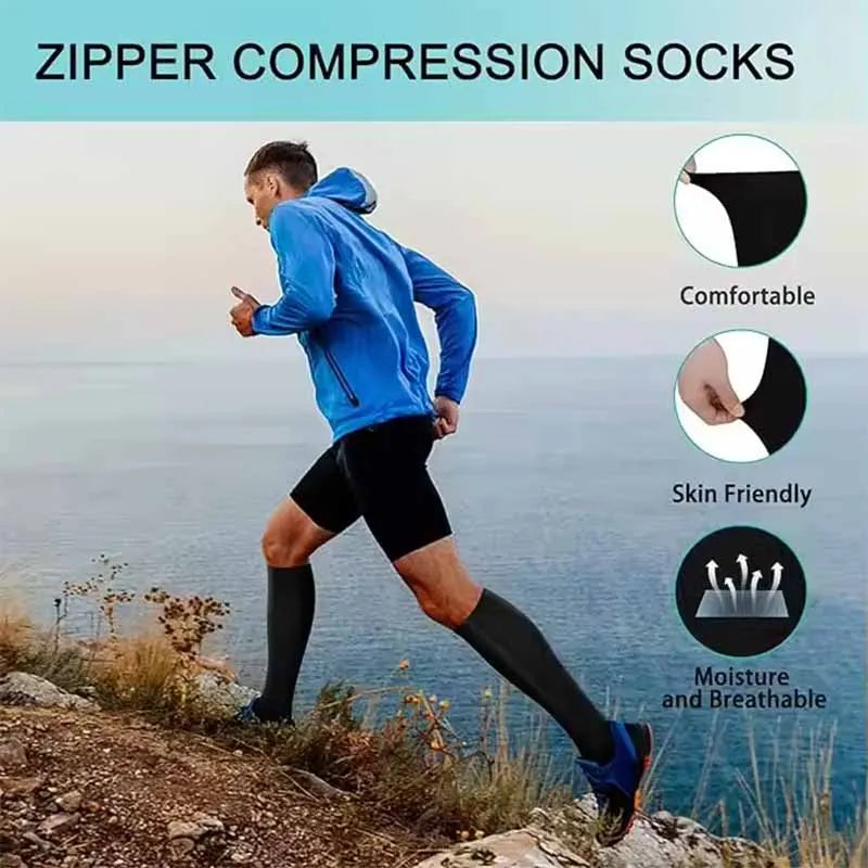 Zipper Compression Socks 15-20 mmHg Open Toe, Medical Zip Up Compression Stockings for Women Men Improves Blood Circulation, Rel