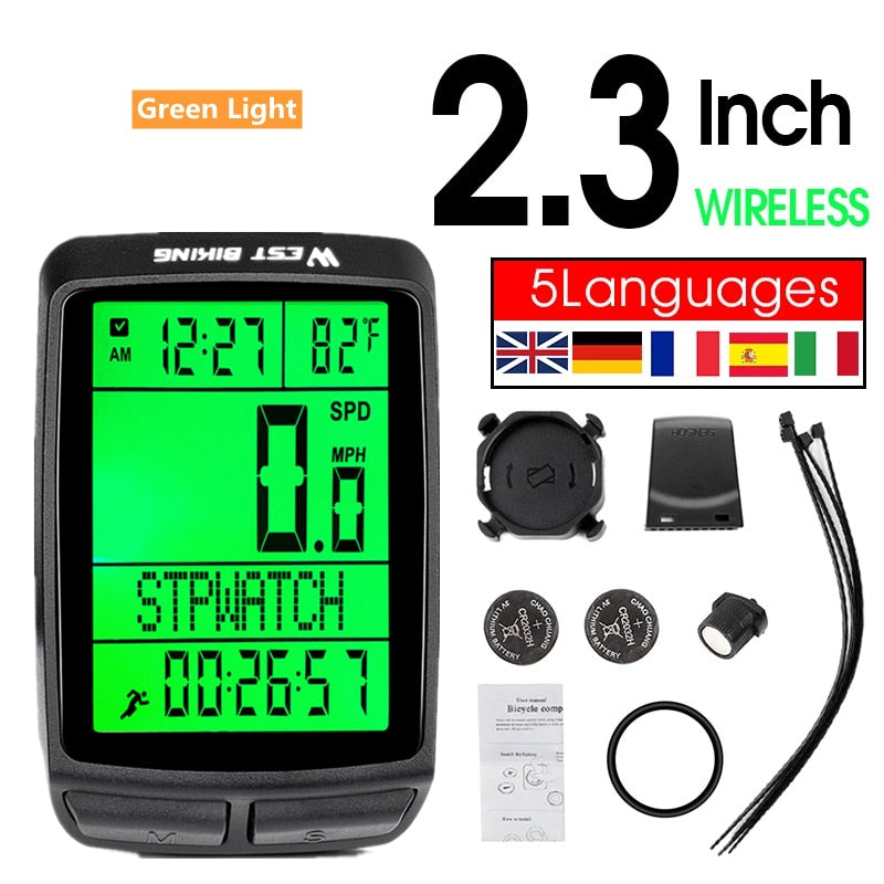 Fahrradcomputer, kabellos, kabelgebunden, wasserdicht, digitaler Fahrrad-Tachometer, Kilometerzähler mit Hintergrundbeleuchtung, Fahrrad-Stoppuhr