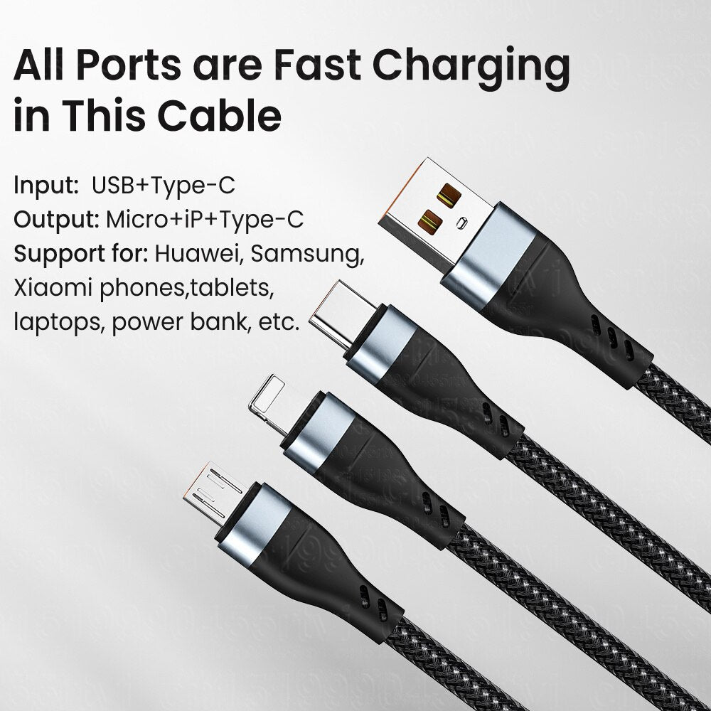 6A 3-in-1 SuperCharging-Kabel Micro-USB-Typ-C, Schnellladegerät Micro-USB-Typ-C-Datenkabel für iPhone 14, 13 Samsung Xiaomi, Huawei