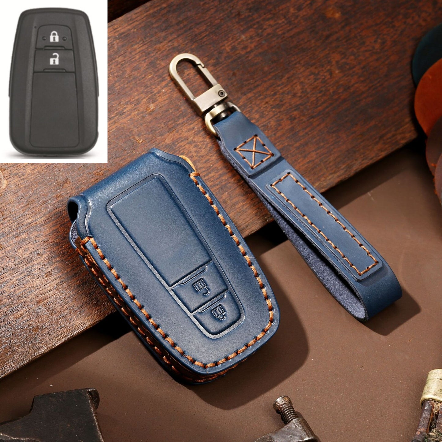 Leder Auto Fernbedienung Schlüsseletui-Abdeckung, Schlüsselanhänger für Toyota Camry, CHR, Corolla, RAV4, Avalon, Land Cruiser, Prado, Prius 2017 - 2022