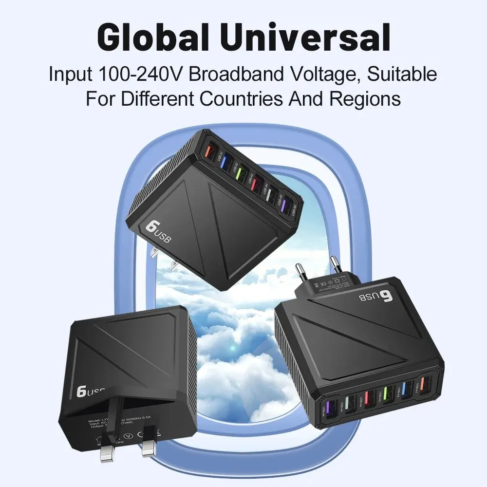 3.1A 6Ports USB Charger Fast Charging Wall Charger Quick Charge For iPhone Samsung Xiaomi Huawei Mobile Phone Adapter