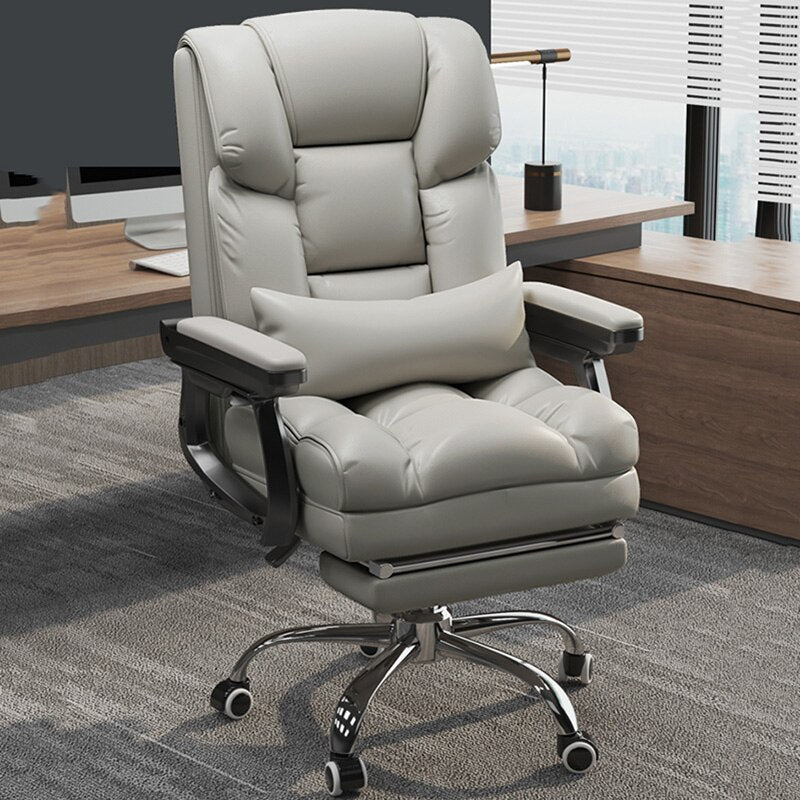 Drehbarer ergonomischer Bürostuhl, Wasserdichter Bezug, Ellenbogenschoner Luxuriöser Leder-Schreibtischstuhl
