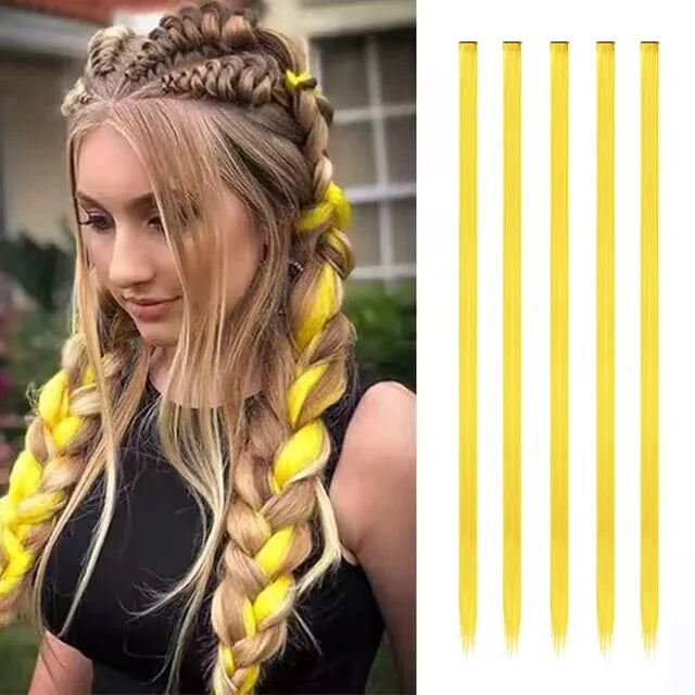 Synthetic 5Pcs Colored Hair Extensions Clip in Colorful Hair Extensions Rainbow Hair Extensions for Women Girls Hair Extensions
