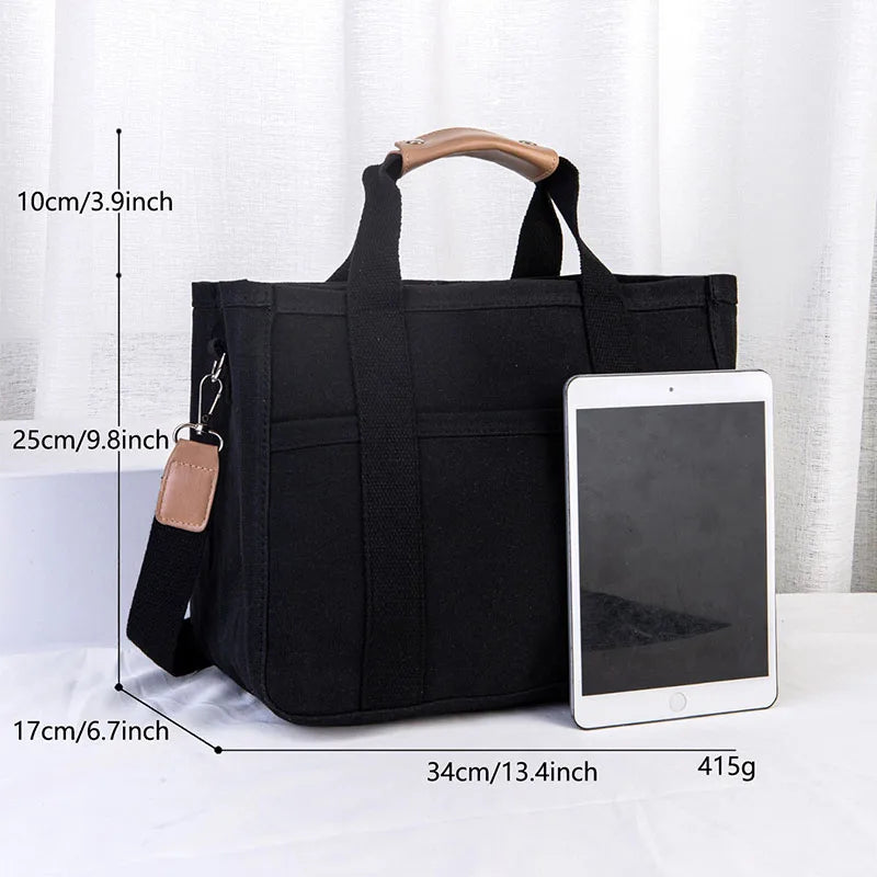 Simple canvas bag for office workers to carry lunch boxes; pure color versatile crossbody bag with large capacity.
